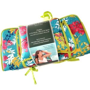 Laura Ashley Memory Foam Beach‎ Mat 24""x72” Pink Floral Headrest Pillow Storage